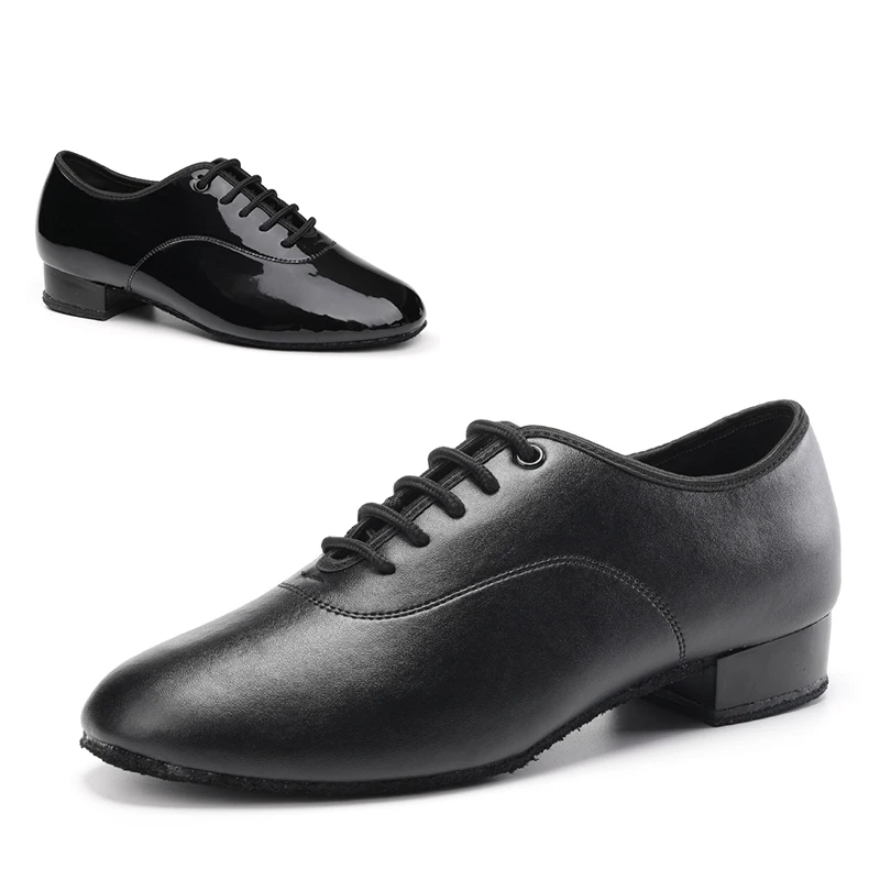 DKZSYIM New Arrival Ballroom MEN Dance Shoes 2CM Low Heel Boy Men Latin Tango Dance Shoes Men Black and White Dancing Shoes