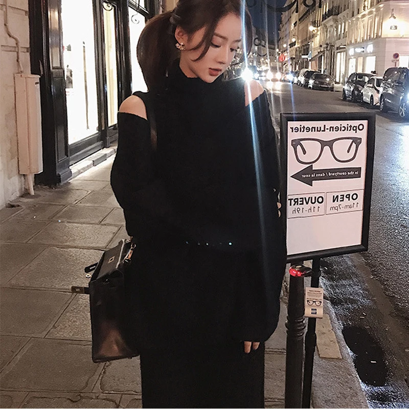 Корейский комплект из двух предметов пуловер Женский вязаный свитер + водолазка