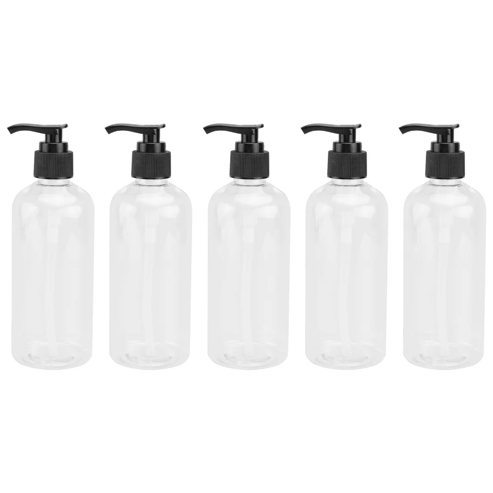 

5Pcs Shower Press Pump Bottle Empty Subpackaging Bottle Refillable Bottle Black (300ml)