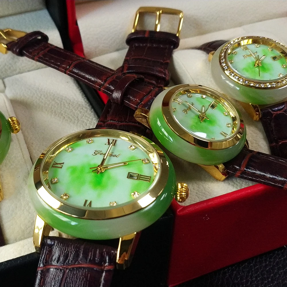 

COLOR JADE WATCH WOMEN'S QUARTZ WATCH TAN LEATHER STRAP WATERPROOF BELT CALENDAR DISPLAY HIGH-END GIFT BOX PACKAGING RELOJ MUJER