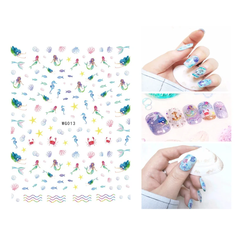 

Blue hippo shell shark mermaid nail stickers art decoration accessories self-adhesive nail stickers 10PCS
