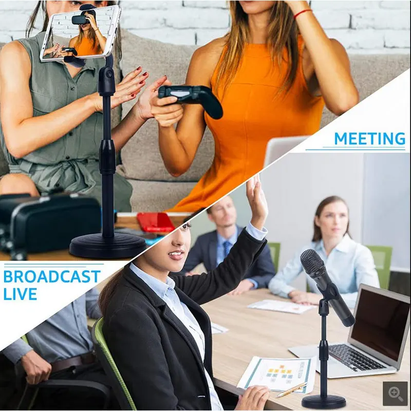 Desktop Microphone Stand with Holder Clipper for Mobile Phone No-slip Heavy Duty Base Adjustable Detachable Mic Cellphone | Электроника