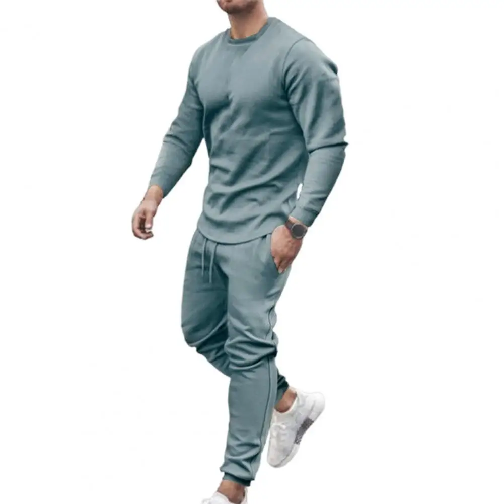 

Men Set Tracksuit Men Sportsuits Gentlemen Set T-shirt Suit Long Sleeve Pure Color Coat+Pants Gyms Casual Sportswear Suit 2021