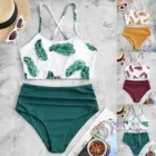 Комплект бикини женский, раздельный, из двух предметов, с принтом листьев, размера плюс, пляжная одежда, купальник, бикини, 2021