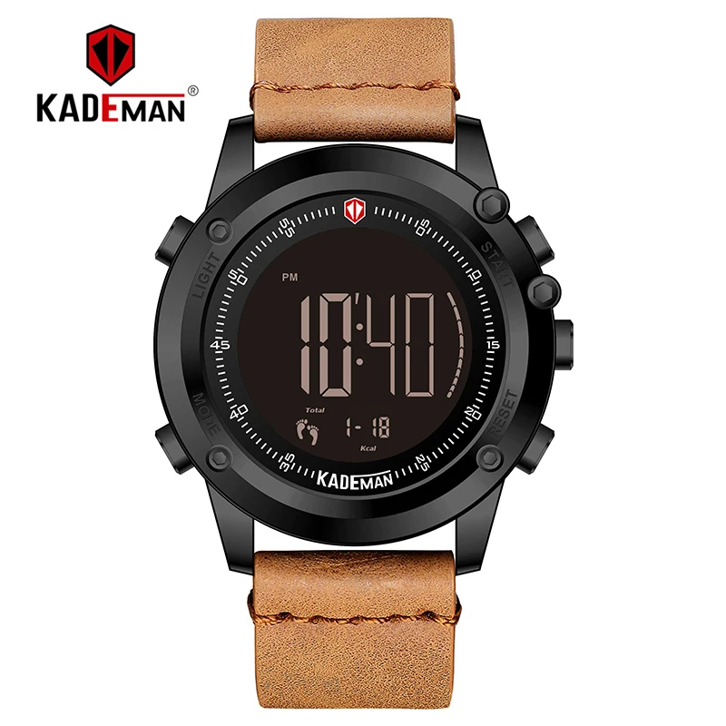 K698-B-W-T KADEMAN, военные спортивные мужские часы, цифровой дисплей, водонепроницаемые, счетчик шагов, кожаные часы, топ, люксовый бренд, светодиодный, мужские наручные часы - Цвет: K698-B-W-T