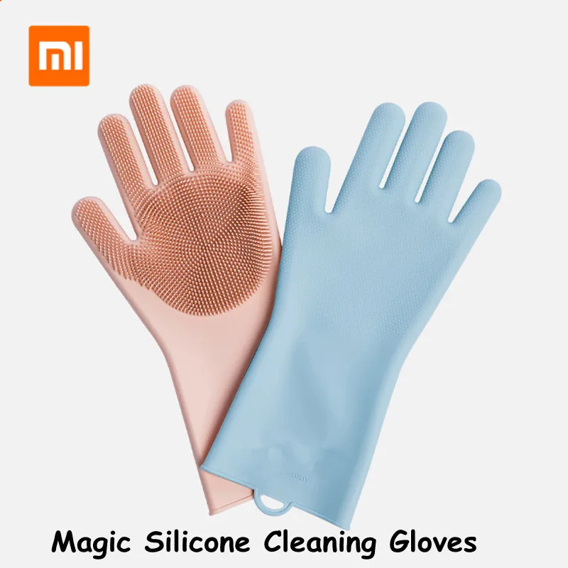 Xiaomi JJ Волшебные силиконовые чистящие перчатки изоляционные нескользящие перчатки для мытья посуды двухсторонние перчатки для домашней кухни
