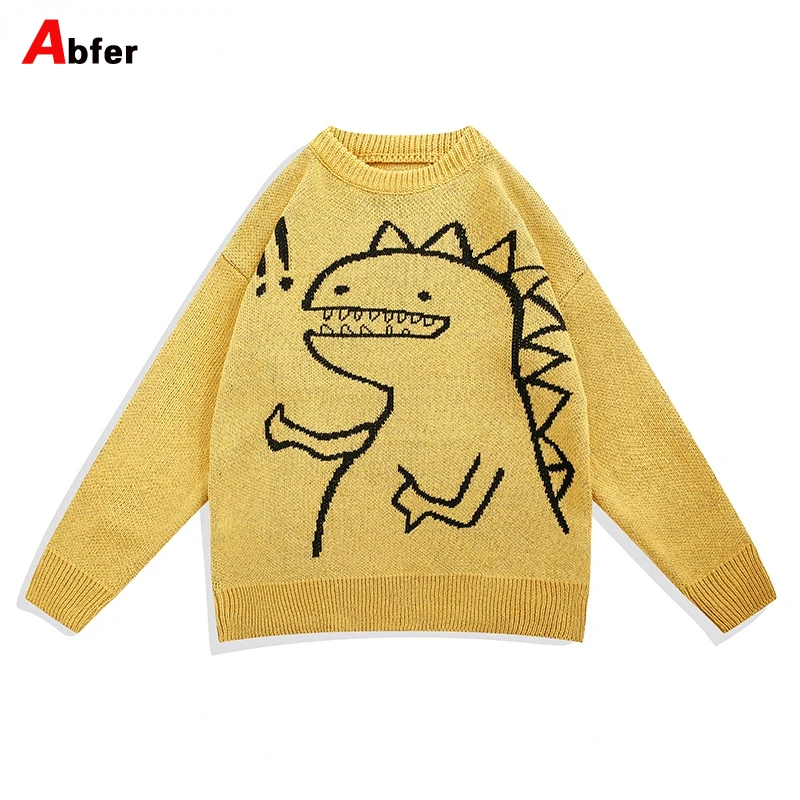 

Abfer Men's Sweater With Dinosaur Hip Hop Anime Clothes Oversized Pullover Male Jumper Vintage Pullovers Jumpers Knitted Sweater