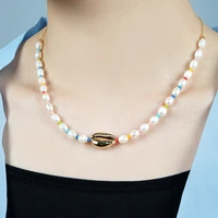 bohemian beach style rainbow beads pearls natural freshwater pearl gold shell female necklace beach accessories original gifts