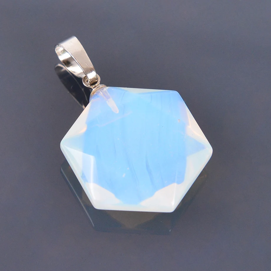 Граненый шестиугольная натурального драгоценного камня ожерелья и кулоны опал