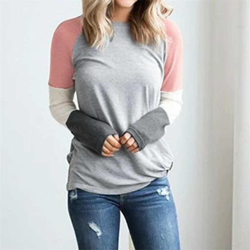 Женская Осенняя футболка Повседневная Свободная Лоскутная с коротким рукавом и