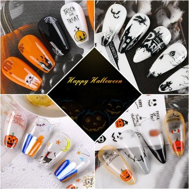 1PC Halloween Nail Sticker Water Self Adhesive Art Tattoo Spider Black Pumpkin Decals for DIY Decor Decorations | Красота и здоровье