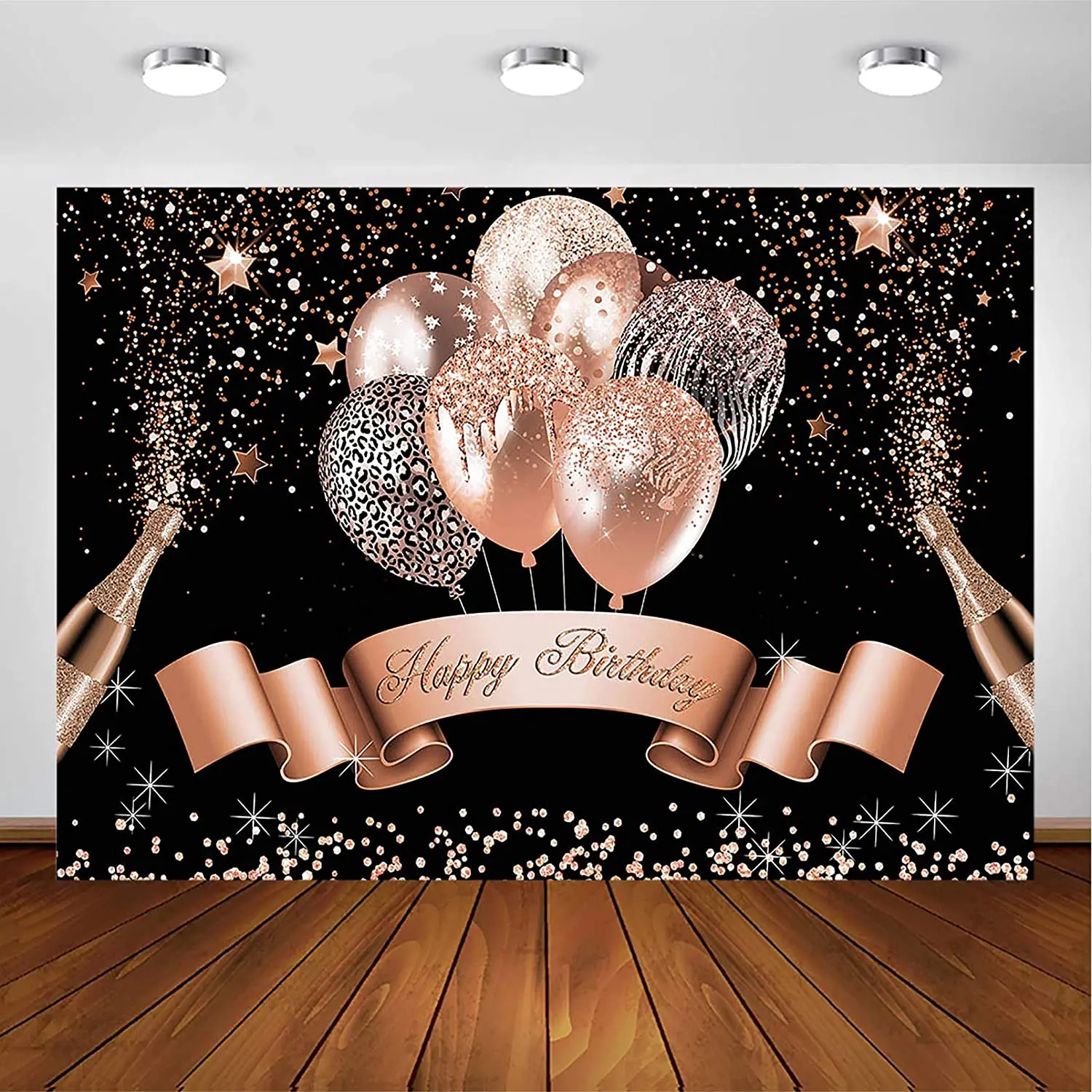 Glitter Balloon Birthday Backdrop for Girls Women Happy Birthday Party Banner Photography Background Black Silver Rose Gold Prop