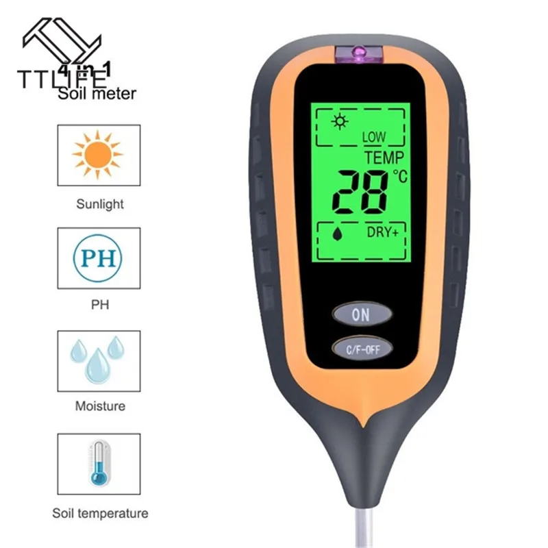 4In1 Digital PH Meter Soil Moisture Monitor Temperature Sunlight Tester for Gardening Plants Farming with Blacklight Instruments | Дом и сад