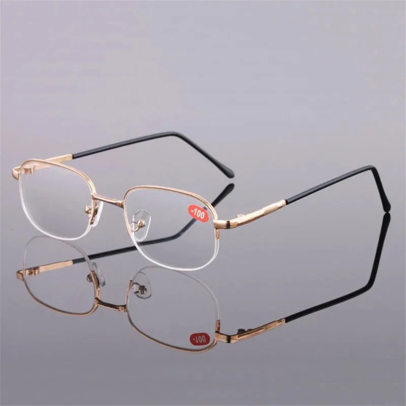 

iboode Metal Half Frame Finished Myopia Glasses Fashion Men Women Business Shortsighted Eyeglasses -1 -1.5 -2 -2.5 -3 -3.5 -4