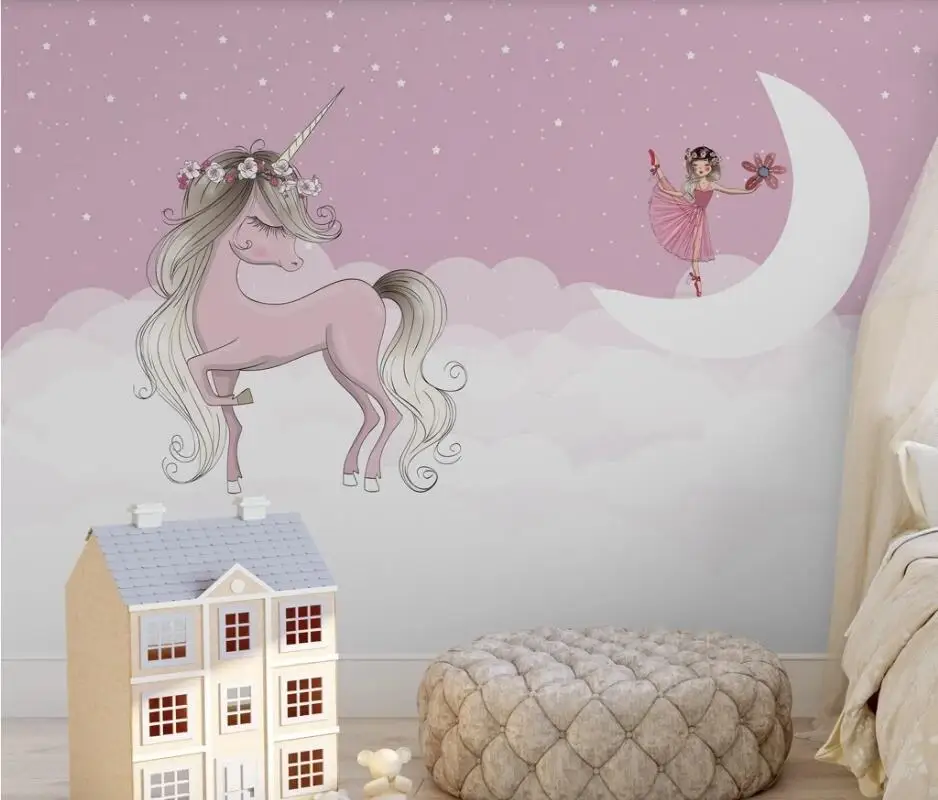 AINYOOUSEM Розовый Единорог звезда Белое Облако дети Фон Стена бумажные обои 3d