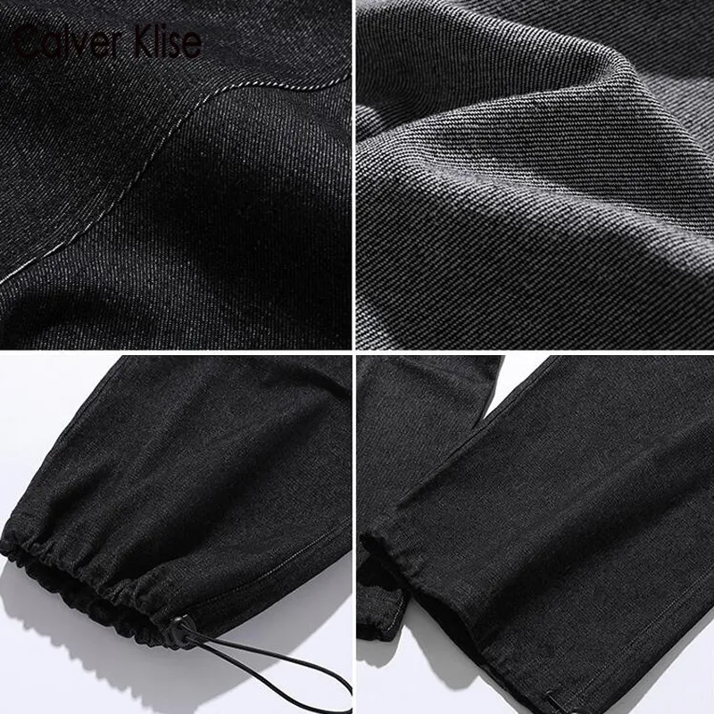 

Calver Klise Trendy Brand Wide-Leg Jeans Hip Hop Harajuku Streetwear Drawstring Loose Casual Trousers Mens Winter Sweatpan