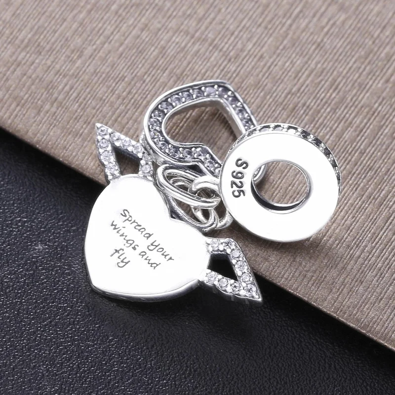 CodeMonkey 100% 925 пробы серебро любовь сердце крылья розовый кристалл CZ подвеска