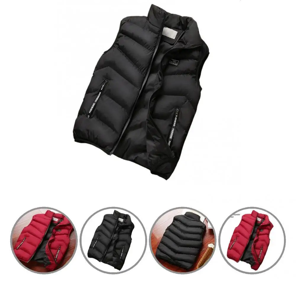 

Down Waistcoat Great Casual Men Vest Zip Up Solid Color Winter Waistcoat