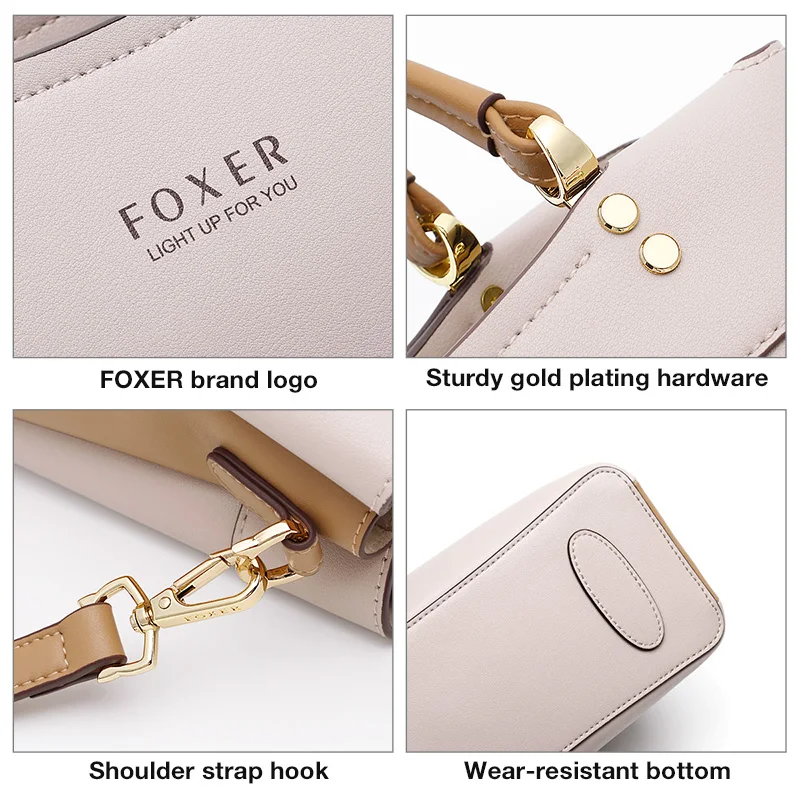 Foxer Fall Winter Bag Cowhide Leather Lady Handbag Elegant Simple Tote Female Large Capacity Purse Women Commute Messenger | Багаж и сумки