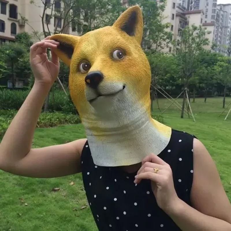 1 шт. Хэллоуин Латекс Doge животные Акита Маска Крышка головки для костюм вечерние Декор вечерние реквизит Хэллоуин питания маска