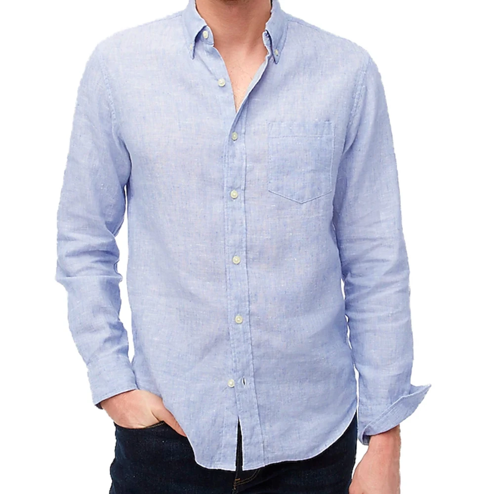 Summer Linen Cotton Shirts Tailor Made Shirt Custom Made Dress Shirts Custom Fit Light Blue Tailored Men Linen Shirt Long Sleeve