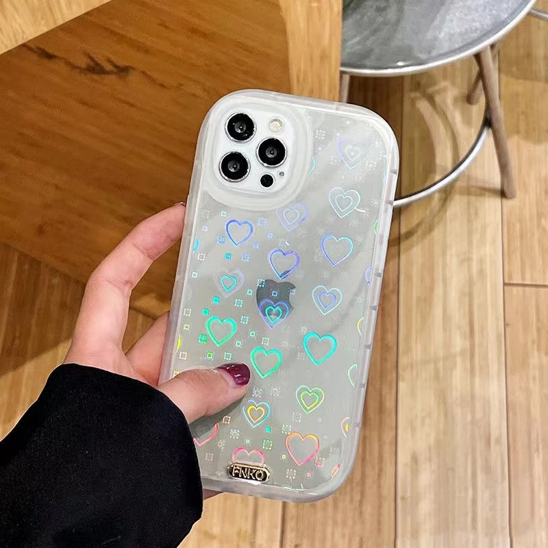 

Luxury Korean Aesthetic Laser Love Heart Oval Phone Case For iPhone 13Pro MAX 12 11 XS Max 7 8 Plus Clear Holographic Soft Cover