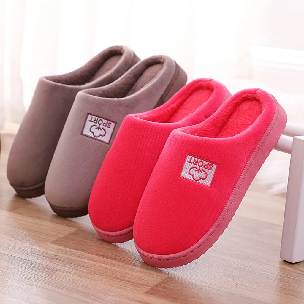 Женские и мужские тапочки теплые Нескользящие меховые из флока для пар|Тапочки| |