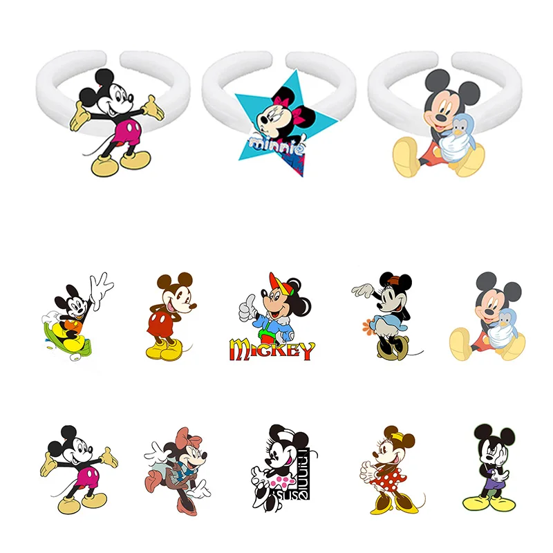 

Disney Cute And Funny Mickey Minnie Play Modeling Pattern Epoxy Resin Ring Fashion Acrylic Ring To Send Friends Jewelry