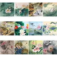 5d diy diamond painting elegant pond lotus leaf and bird crane diamond embroidery full drill cross stitch kits home decor