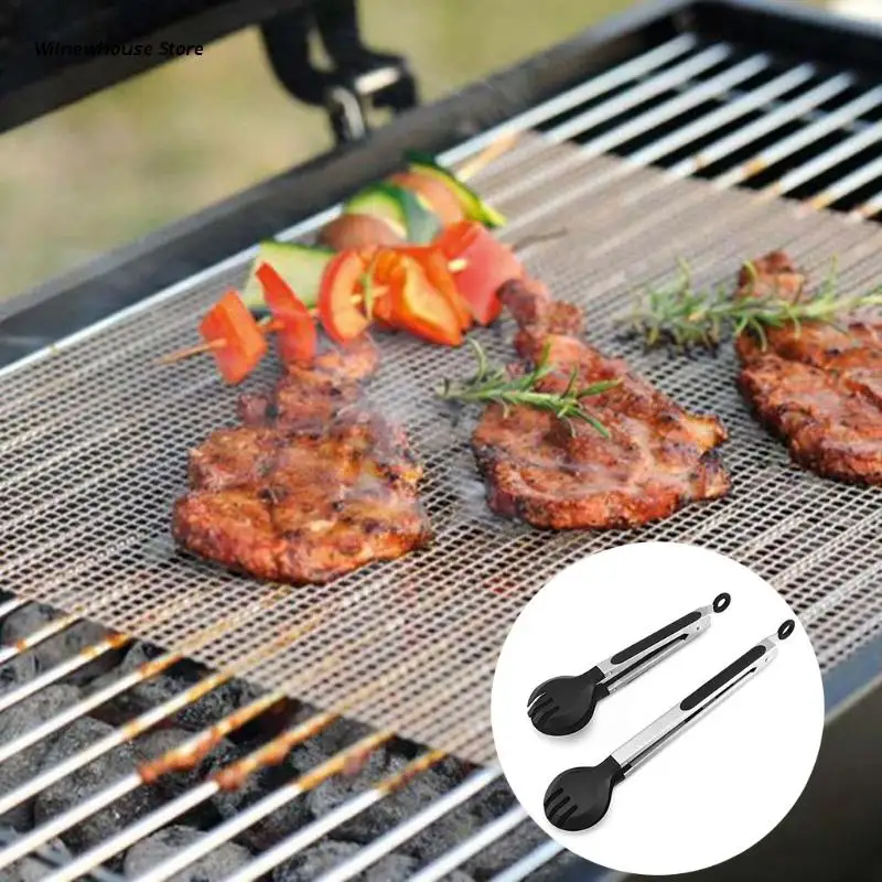 

F62A Stainless Steel Food Tongs Non-Stick Silicone Tipped Kitchen Cooking Tongs 9" 12" Barbecue Grill Clamp