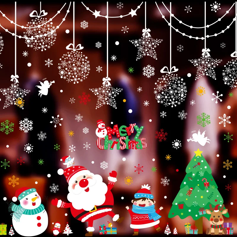 

[shijuekongjian] Father Christmas Snowman Wall Stickers DIY Festival Wall Decals for Living Room New Year Decoration Accessories