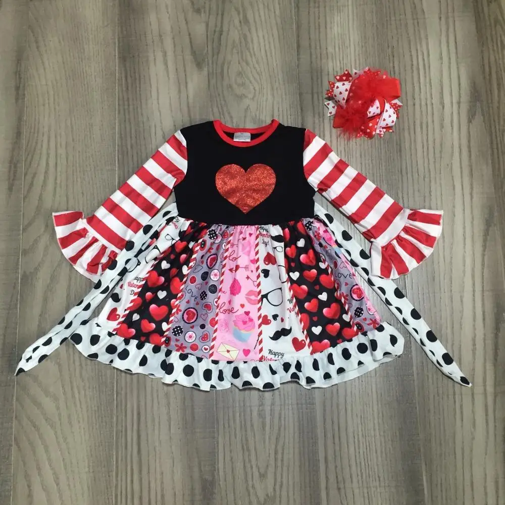 Детское Хлопковое платье с оборками в форме сердца до колена|Комплекты одежды