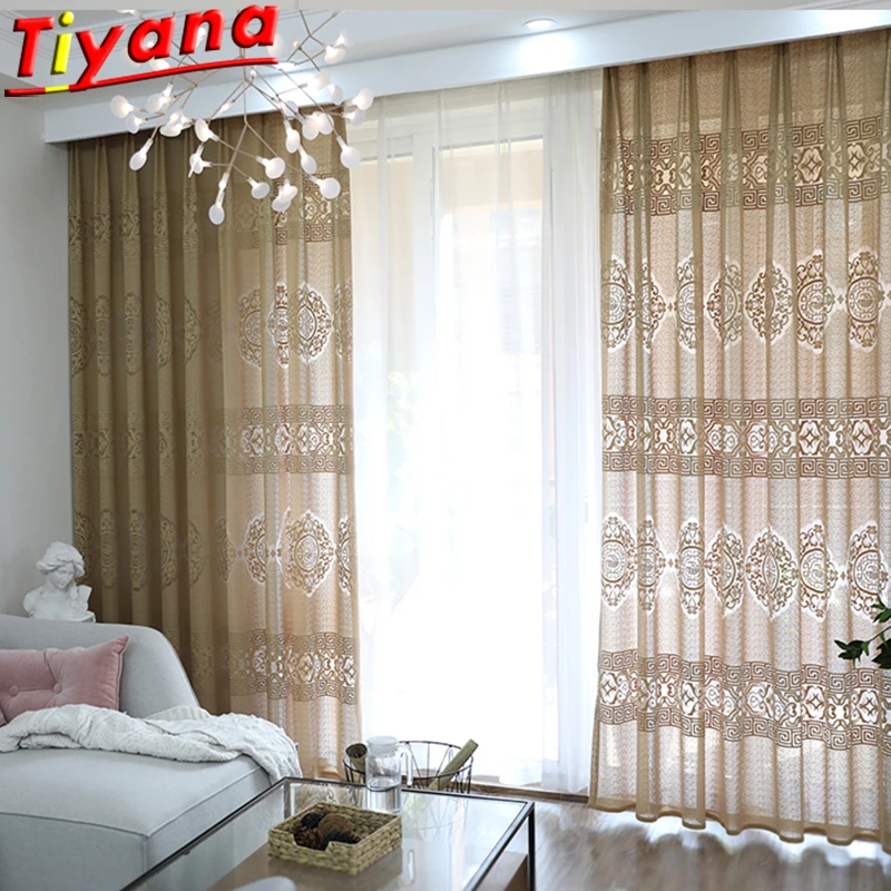 

Chinese Style Classical Jacquard Tulle Curtains for Living Room Light Coffee Semi-Shading Gauze for Bedroom Balcony #VT