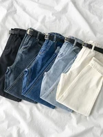 women jeans 2021 spring new 5 colors streetwear high waist denim trouser e girl baggy straight pants for%ef%bc%88complimentary belt