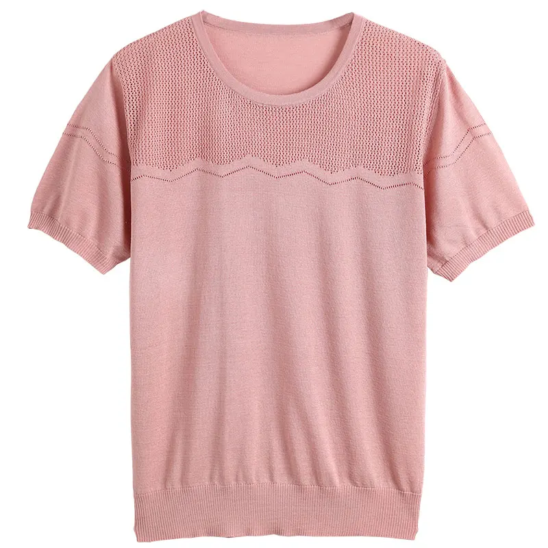 

YISU 2021 Women's clothing Summer Knitted Sweater Loose Solid color Jumper Female Pullover O neck Short sleeve Casual sweater