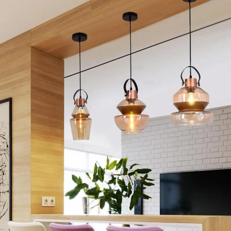 

Nordic Loft Industrial Style Cafe Glass Lamps Personalized Bar Chandeliers American Retro Restaurant Glass Chandeliers