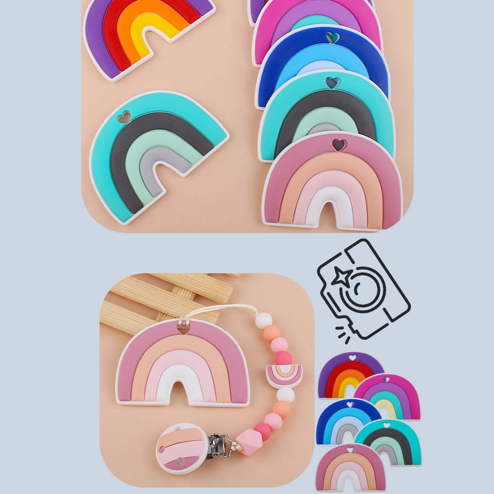 

5Pack Rainbow Shape Teether Toy Baby BPA Free Silicone Food Grade Teething
