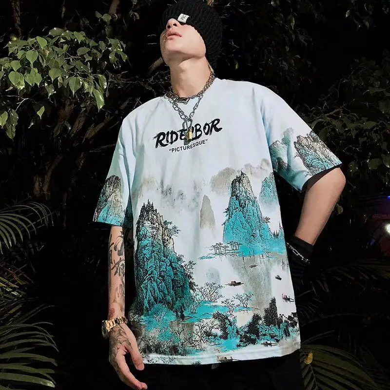 Новинка лета 2021 Женская свободная футболка в китайском стиле с коротким рукавом