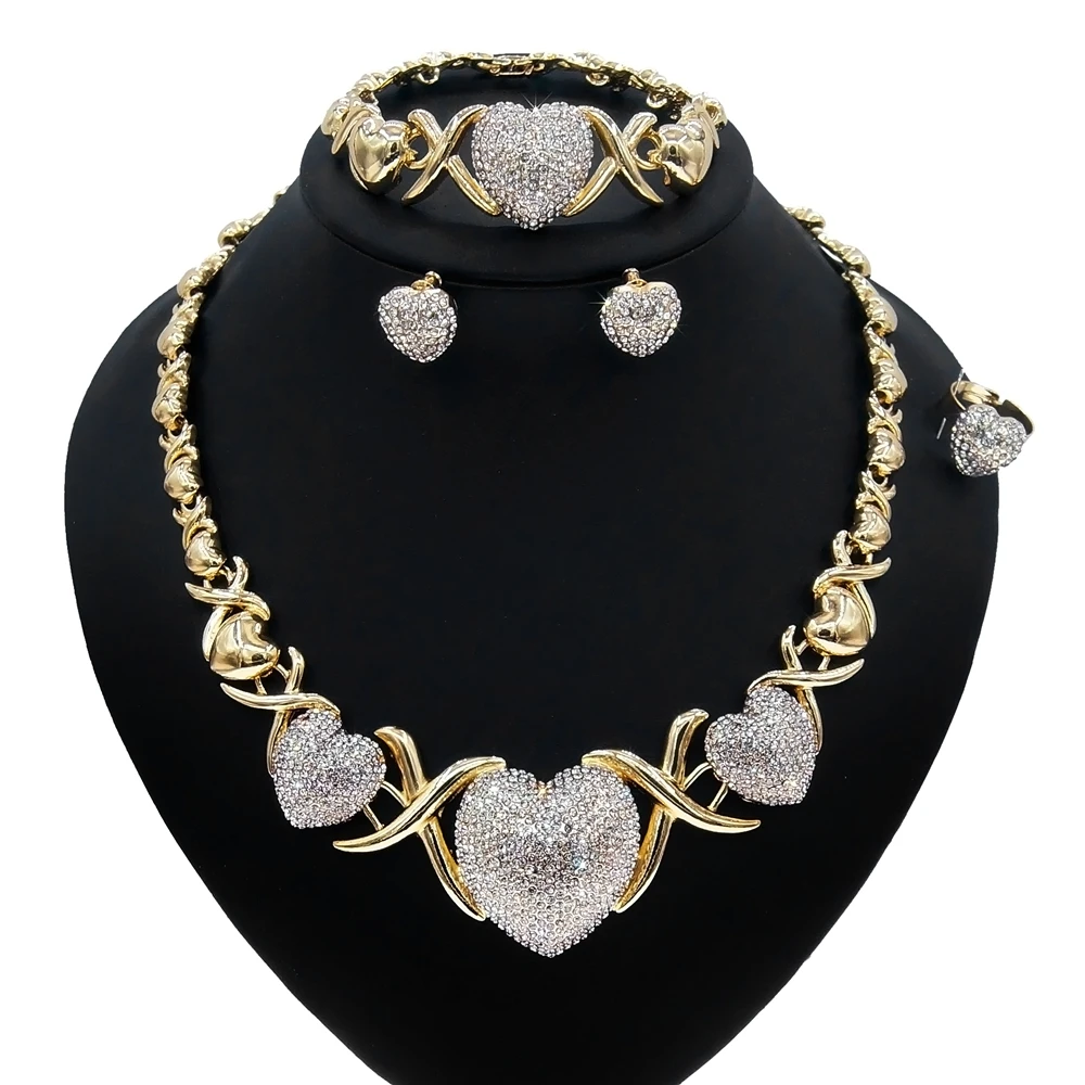 

Yulaili Hot Sale High-end Crystal Diamond Pretty Jewelry Set Big I Love You Big Heart Hug and Kiss Fashion Jewelry Sets C0001