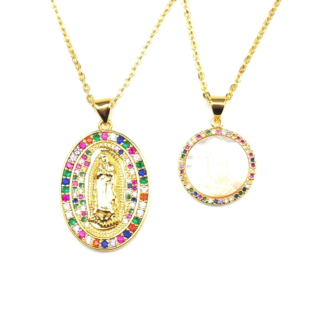 Ожерелье с кулоном в виде монет Богородицы из циркония ожерелье радужным камнем