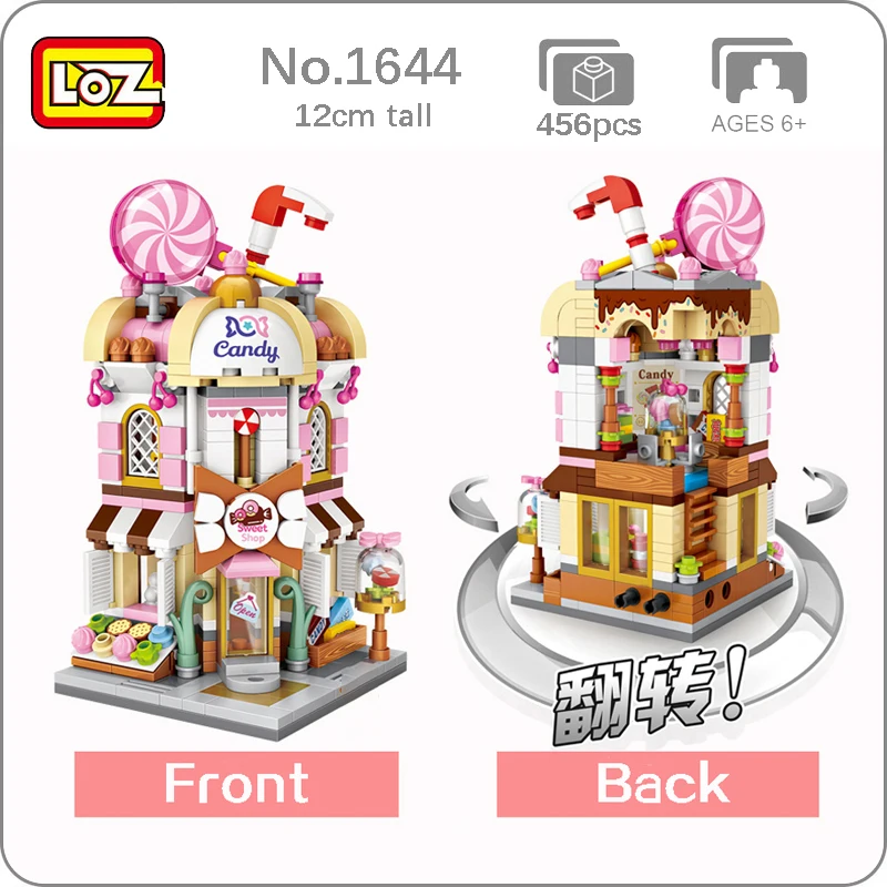 

LOZ 1644 City Street Pink Sweet Candy Store Shop Architecture 3D Model DIY Mini Blocks Bricks Building Toy for Children no Box
