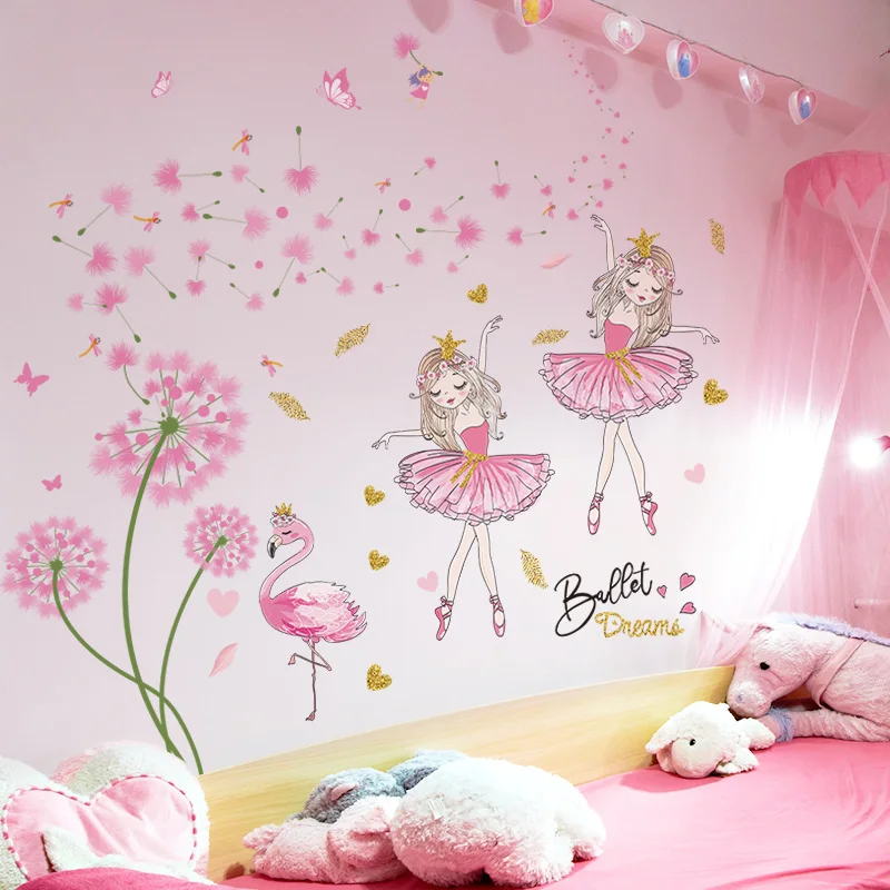 

[SHIJUEHEZI] Dandelion Flowers Wall Sticker DIY Girl Flamingo Mural Decals for Kids Bedroom Baby Room Nursery Home Decoration