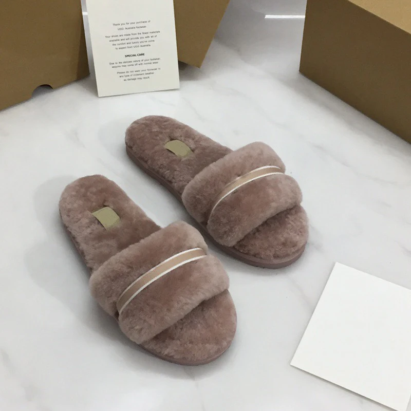 

Luxury Brand Fur Slides Ladies Beach Women Slippers Sandals Women Slippers Flat Heel Casual Ladies Shoes Outdoor Female Slides