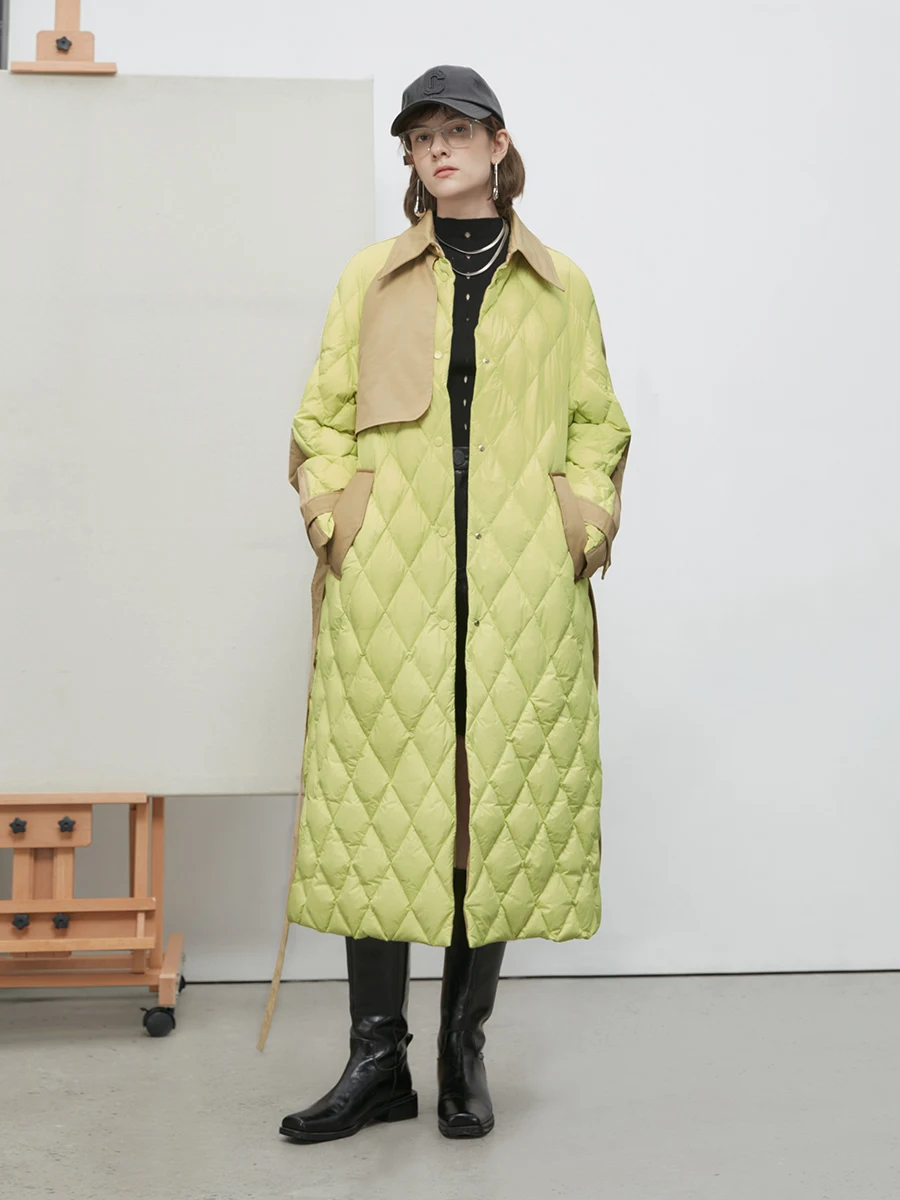 

Женский длинный пуховик IRINACH553, куртка на белом утином пуху, оригинальный дизайн, Осень-зима 2021