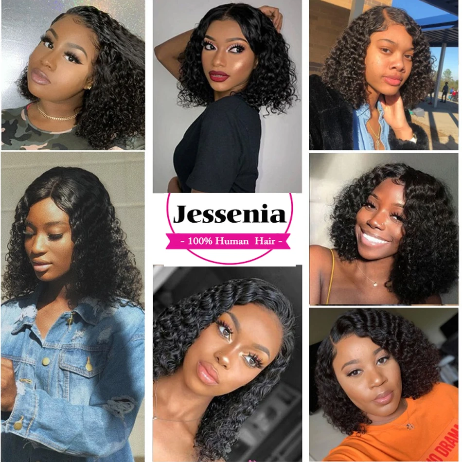 100% человеческие волосы с глубокой волной Боб парики на шнуровке 4x4 женские