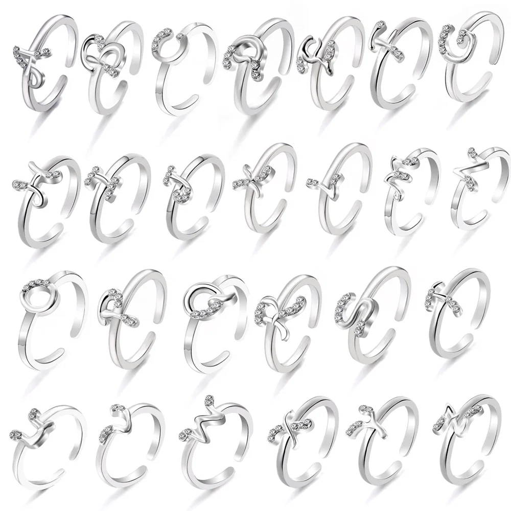 Женское кольцо с буквенным принтом простое кристаллом алфавита роскошное