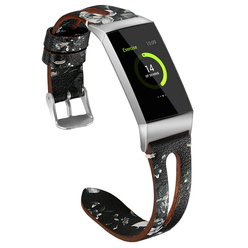 Black Gray flower Модный кожаный ремешок для Fitbit Charge 3 band спортивные Смарт-часы замена браслета ремень браслет часы ремешок - Цвет ремешка: Black Gray flower
