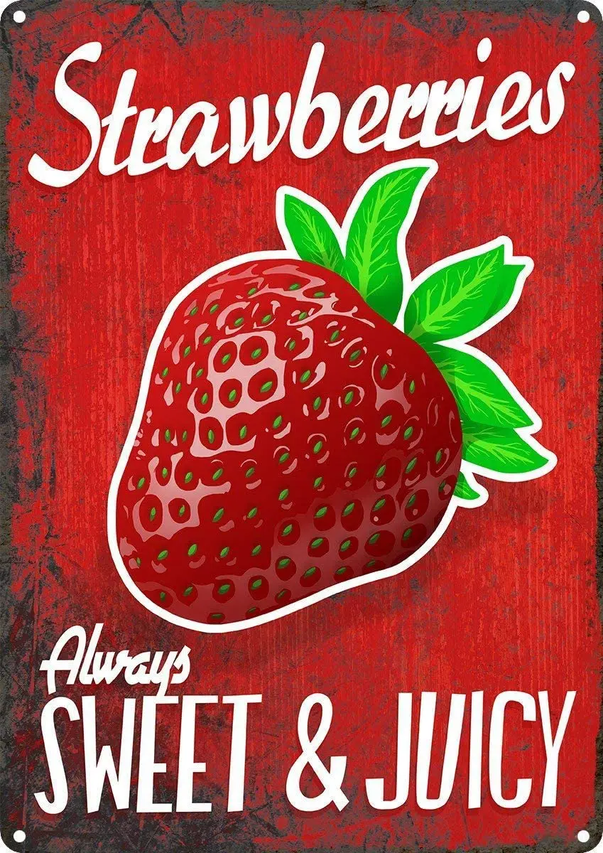 

SmartCows Vintage Retro 8x12 Sign Strawberry Berries Funny Fruits Vegetables Food Sweet Summer Wall Decor Home Decor Novlety Tin