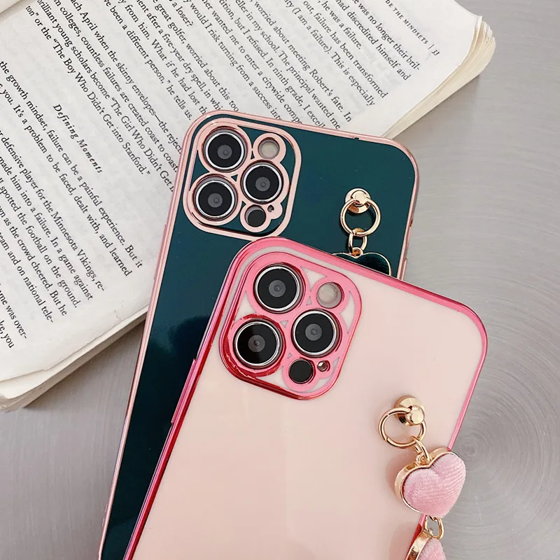 

Plating silicone corduroy heart bracelet chain phone case cover For iPhone 12 Pro Max MiNi 11 Pro MAX X XS XR 7 8 plus SE 2020