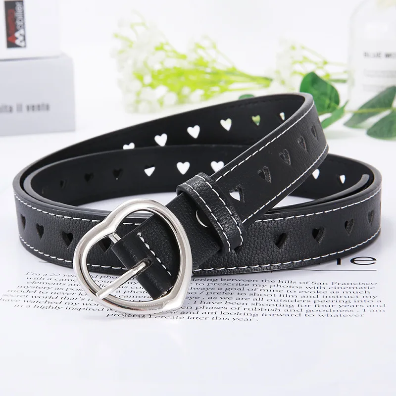 

PKWYKLRE New sweetheart buckle with adjustable ladies luxury brand cute Heart-shaped thin belt high quality punk fashion belts